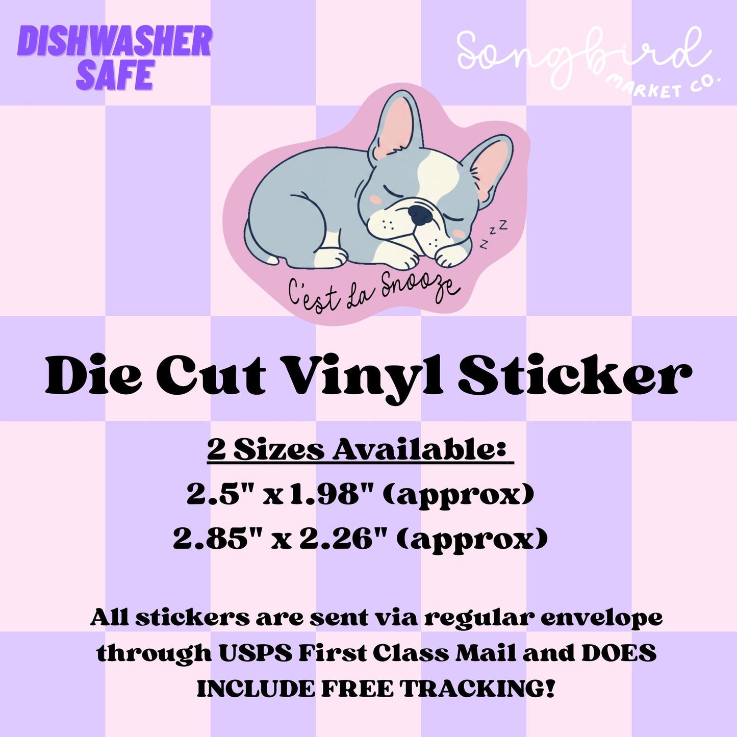 Sleeping French Bulldog Sticker: "C'est La Snooze" Vinyl Decal