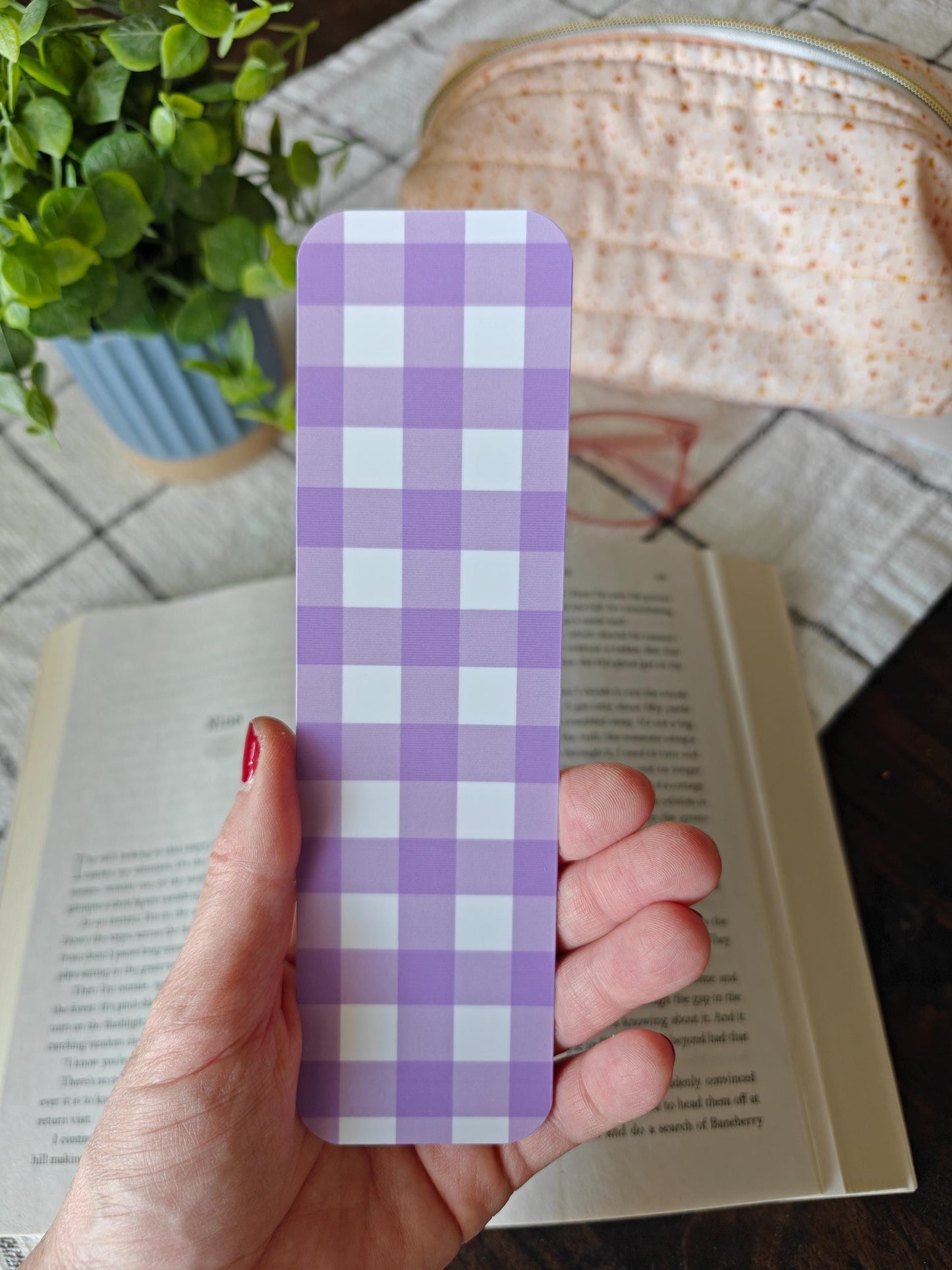 Abstract and Purple Gingham Bookmark Set Or Individual | Hand Drawn Heart Page Marker