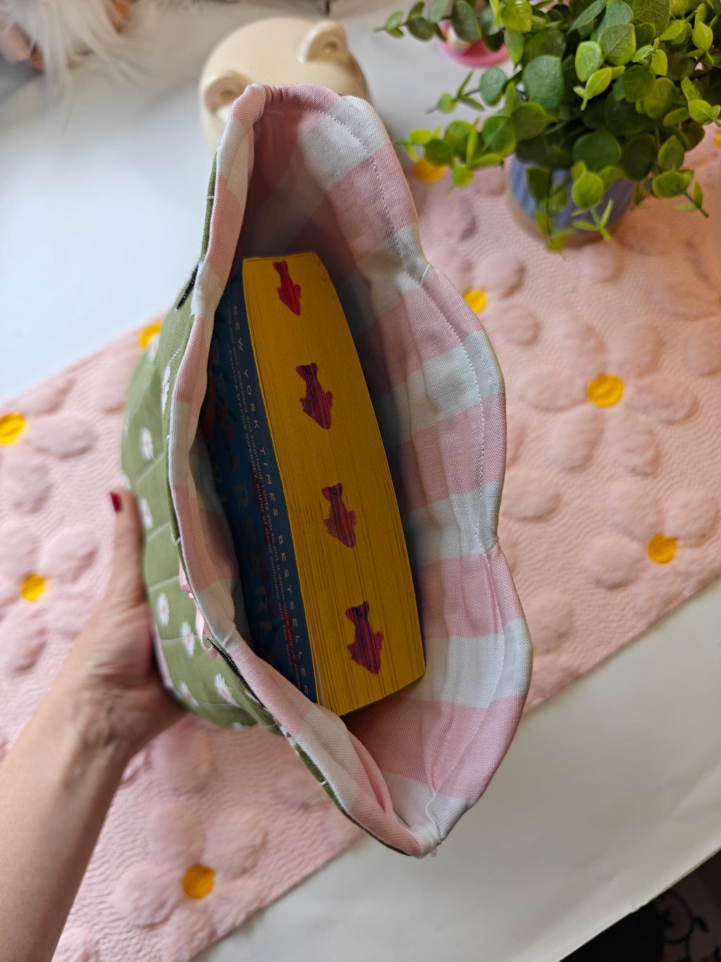 Bear-Shaped Book Sleeve in Olive Green with Pink Dainty Bow
