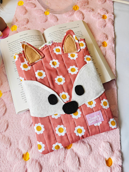 Fox-Shaped Book Sleeve with Dainty Yellow Floral Interior Lining