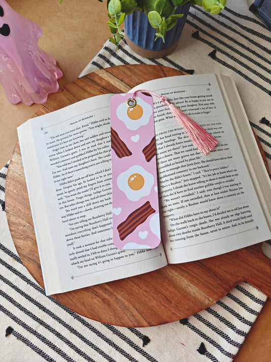 Bacon and Eggs Breakfast Laminated 2x7 Bookmark with Pink Tassel