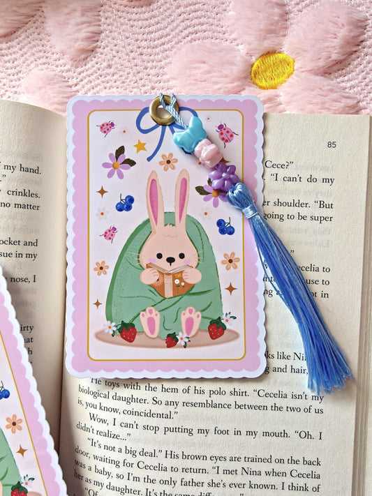 Spring Rabbit Reading Bookmark | Hand Drawn Cottagecore Page Marker