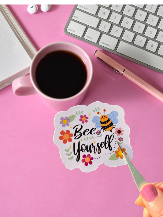 Bee Yourself Vinyl Sticker, Waterproof Laptop Decal, Motivational Sticker
