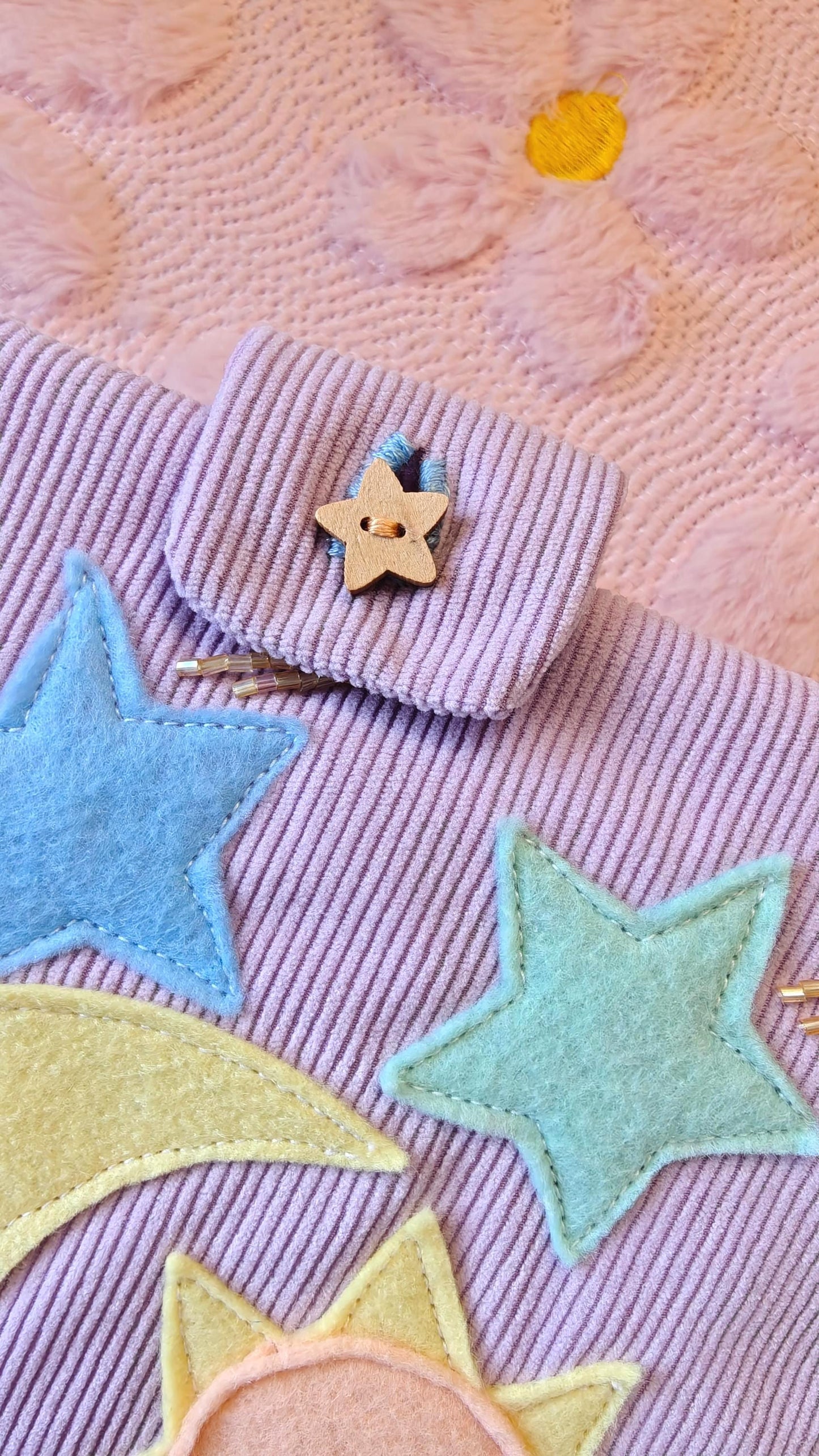 Pastel Book Sleeve With Moon and Stars | Corduroy Padded Book Pouch