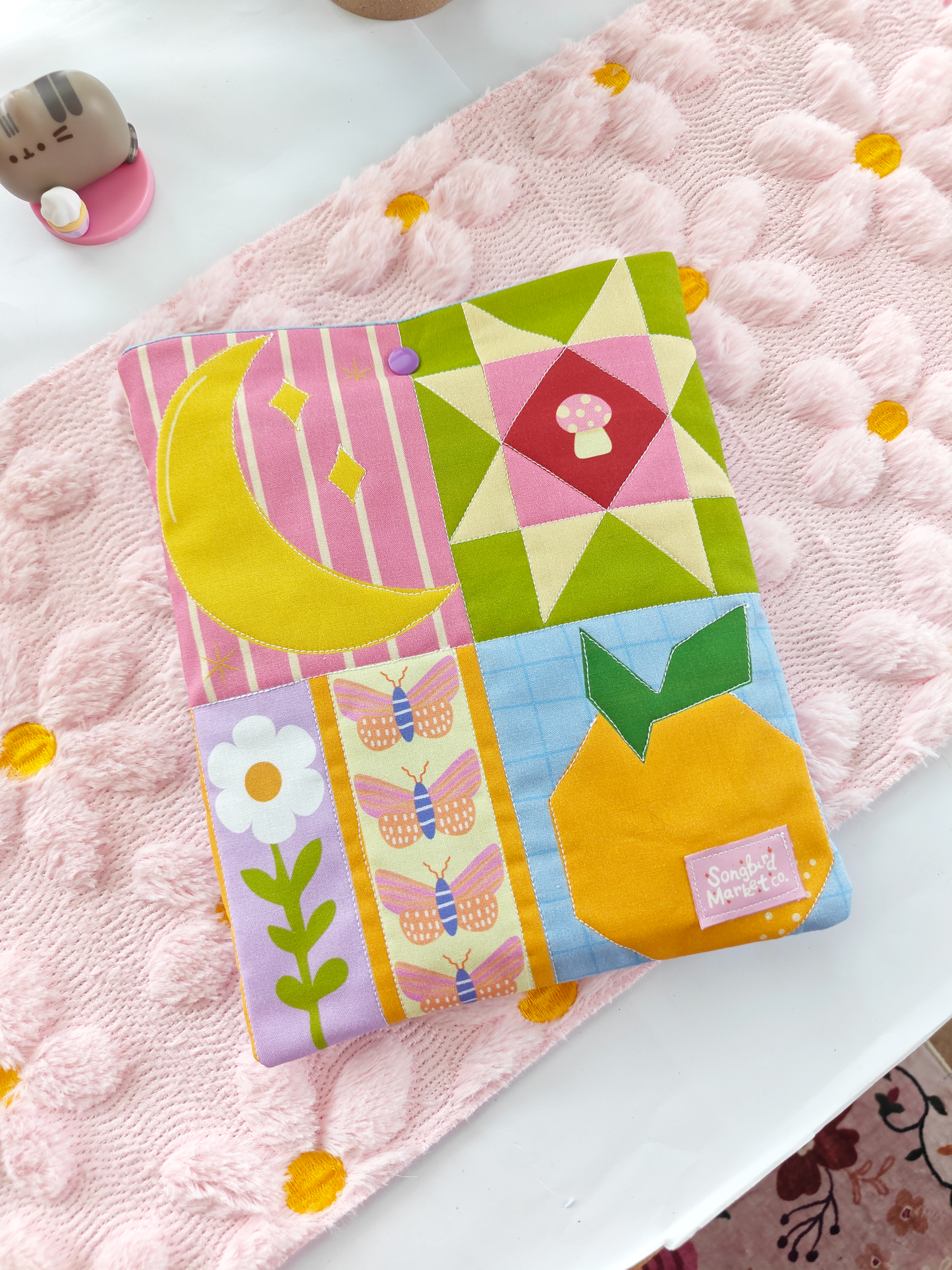 Moon Mushroom with Whole Cloth Quilted Patchwork and Snap Enclosure