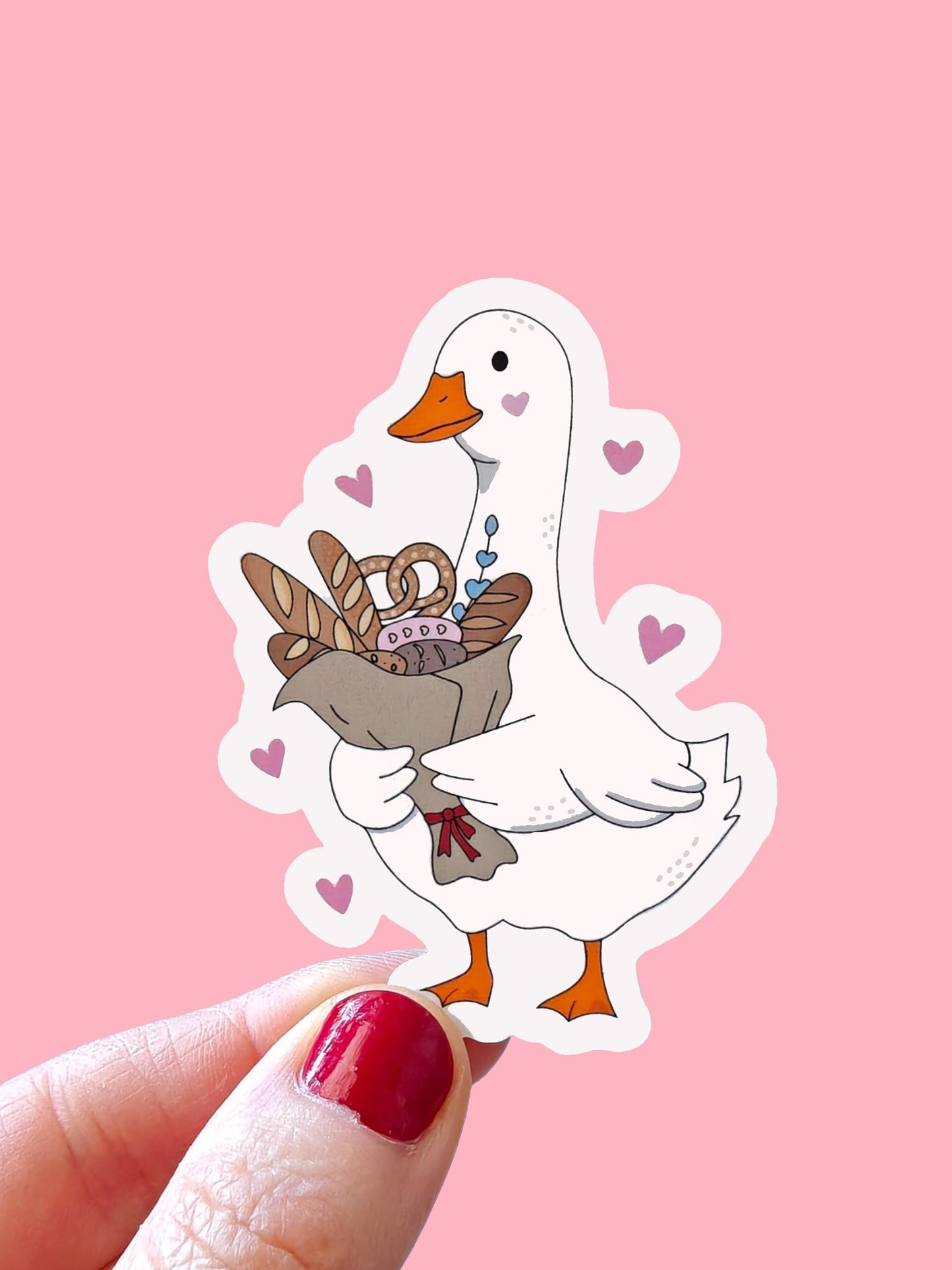 Silly Romantic Goose with Bread Bouquet Vinyl Sticker