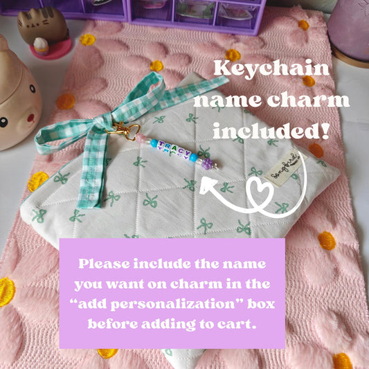 Name Charm Bow Book Sleeve with Gingham Ribbon Closure