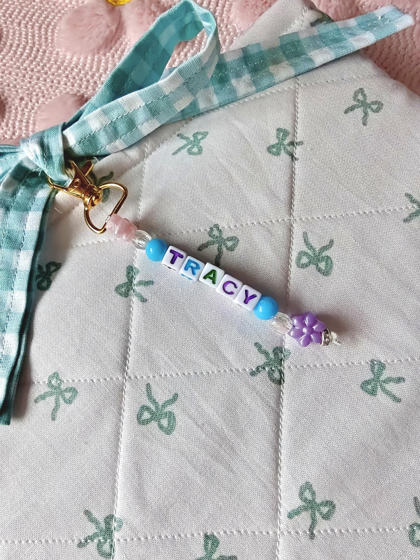 Name Charm Bow Book Sleeve with Gingham Ribbon Closure