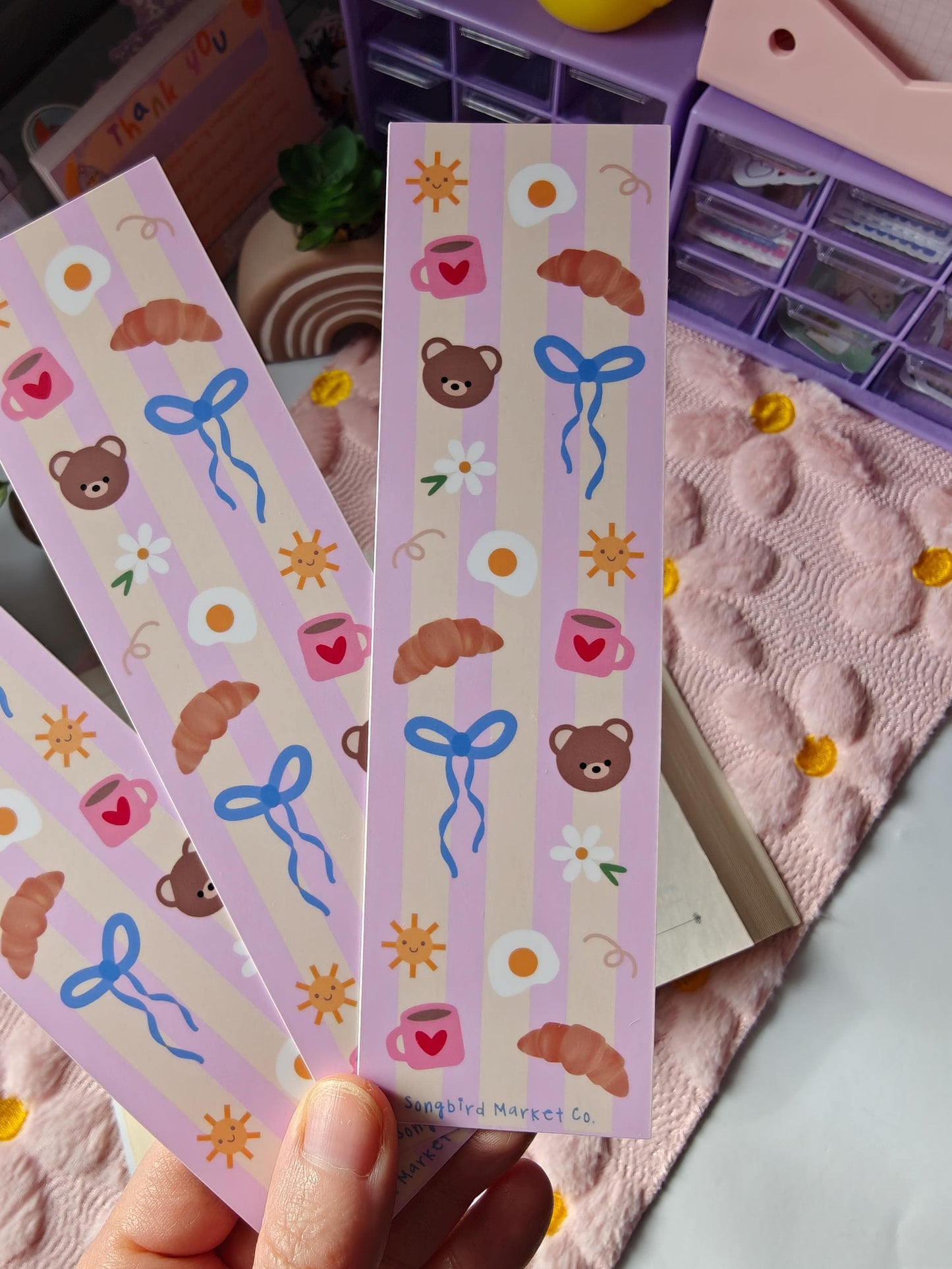 Breakfast Croissant Bears Bookmark for Book Lovers