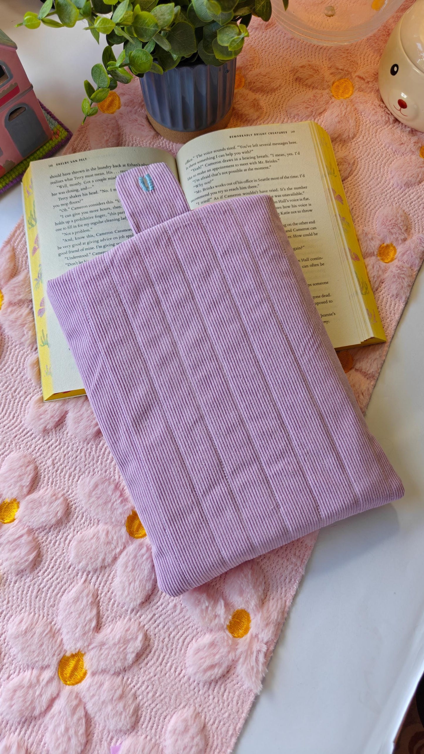 Pastel Book Sleeve With Moon and Stars | Corduroy Padded Book Pouch