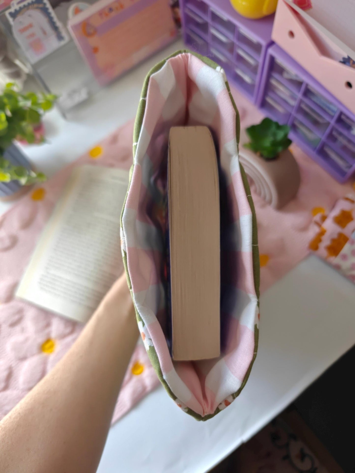 Bear-Shaped Book Sleeve in Olive Green with Pink Dainty Bow