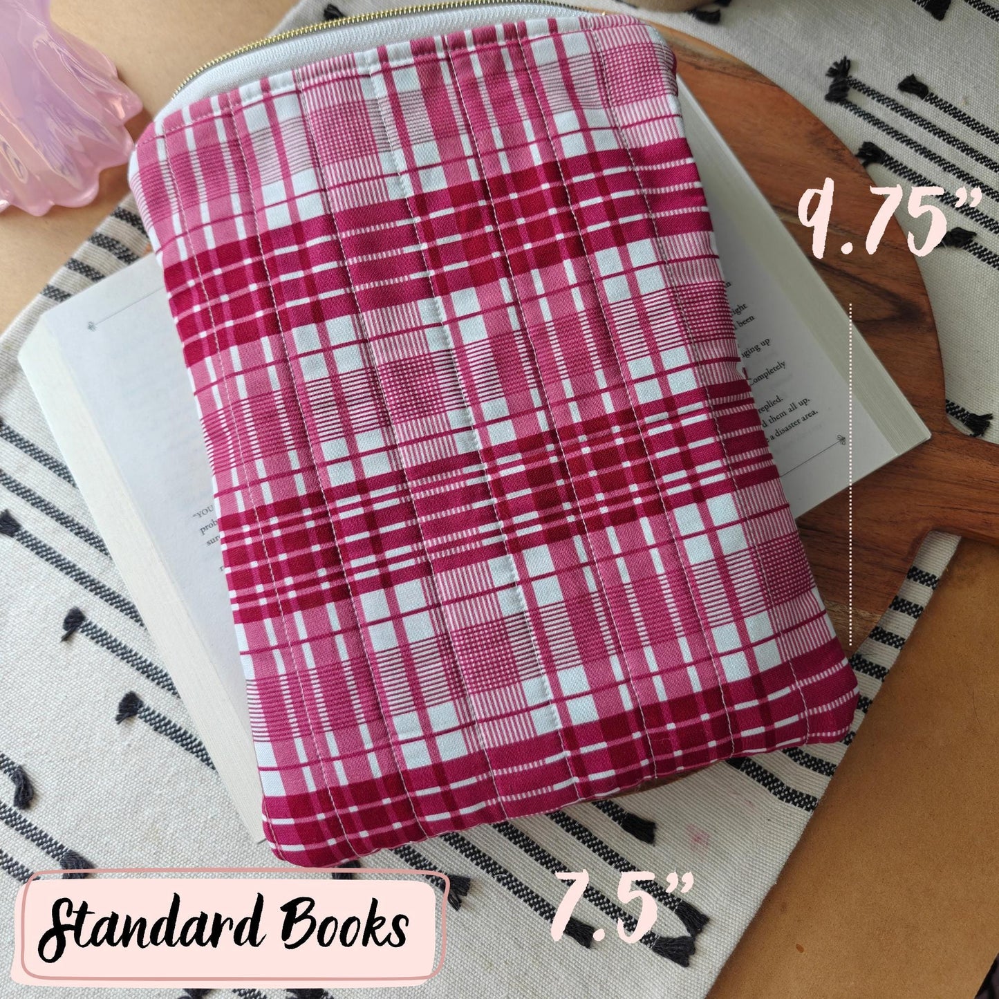 Red Plaid Quilted Book Sleeve With Zipper  | 11 inch iPad Sleeve