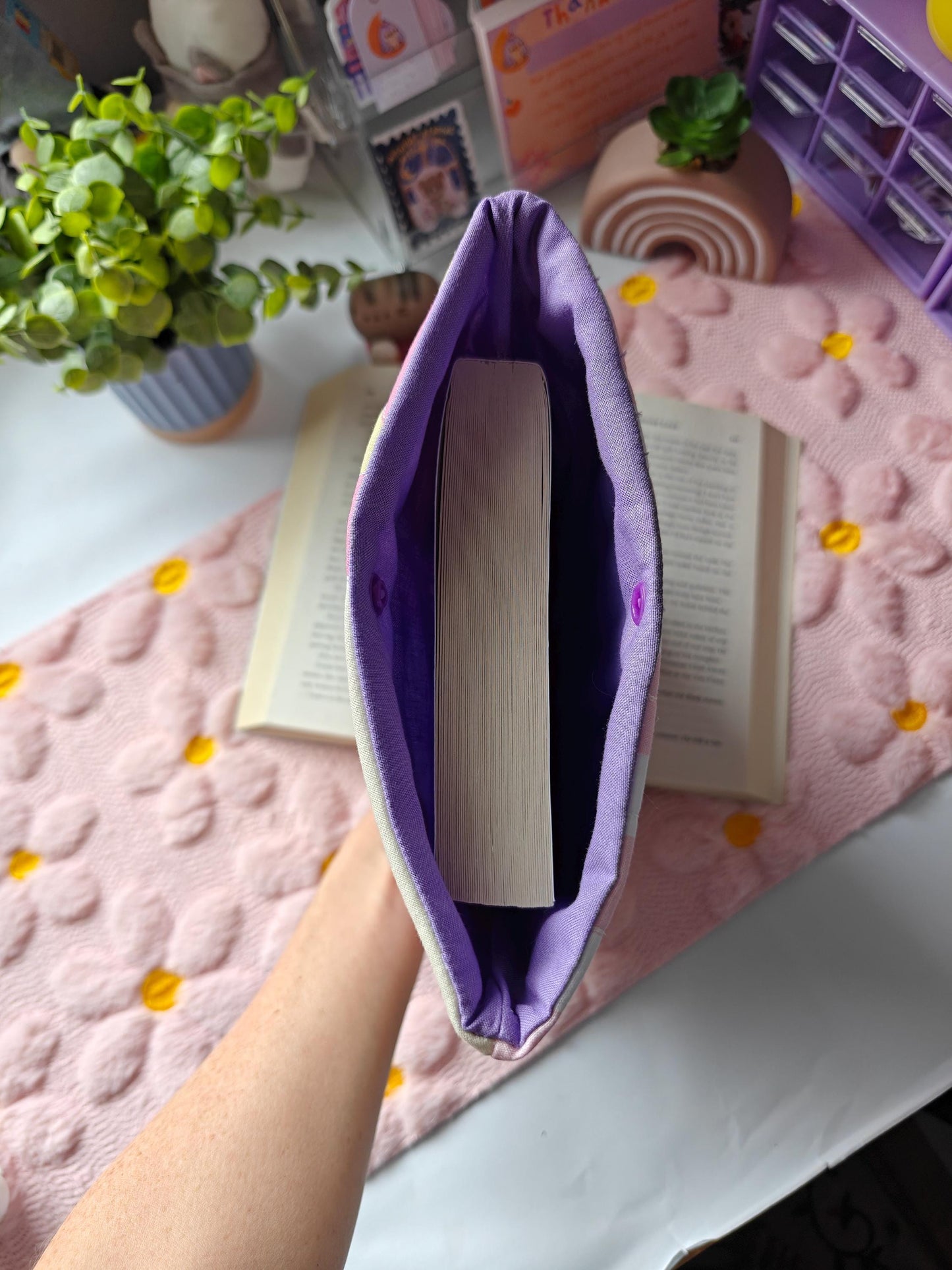 Cottage Orchard Patchwork Book Sleeve with Snap or Ribbon Enclosure