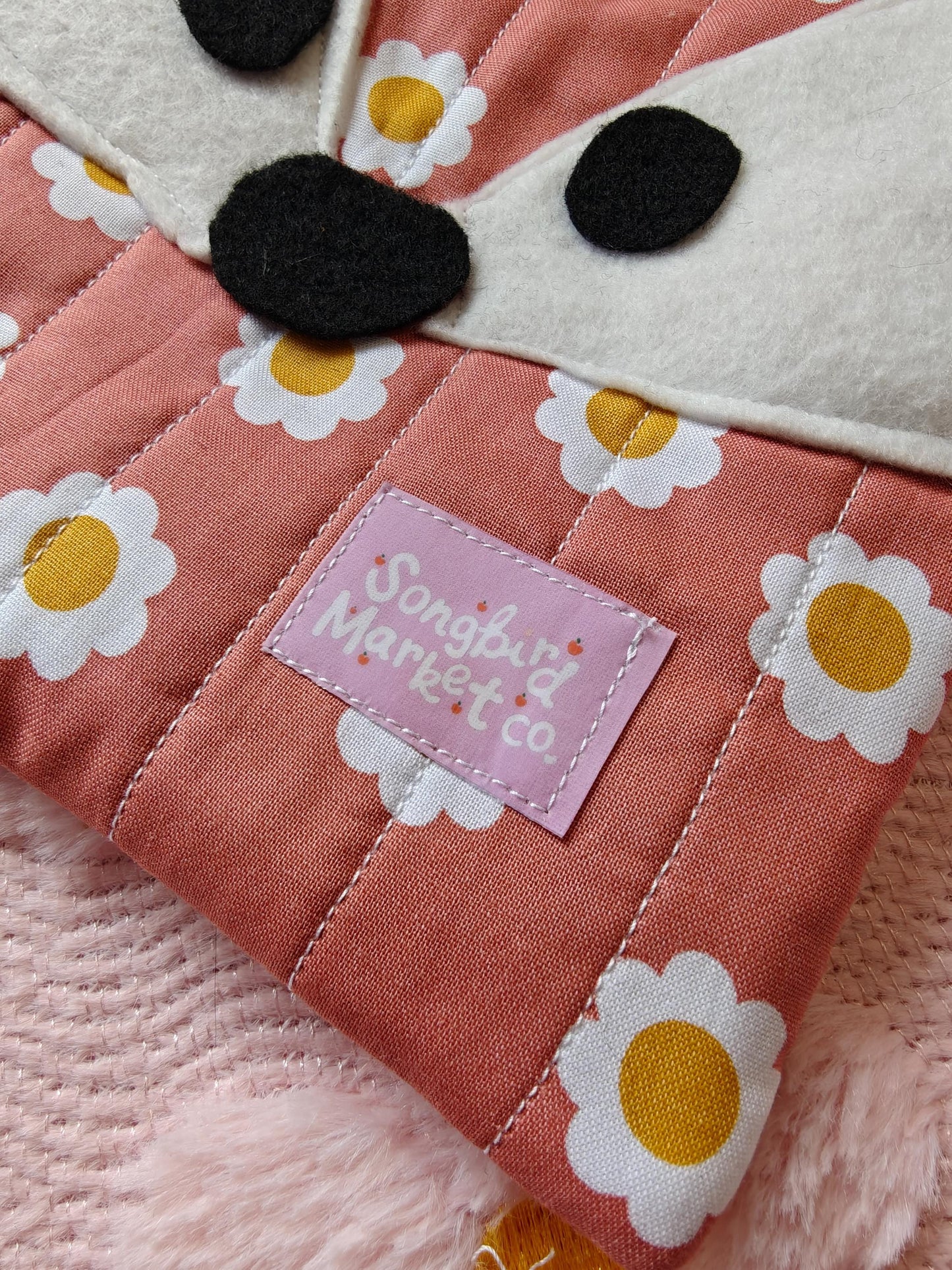 Fox-Shaped Book Sleeve with Dainty Yellow Floral Interior Lining
