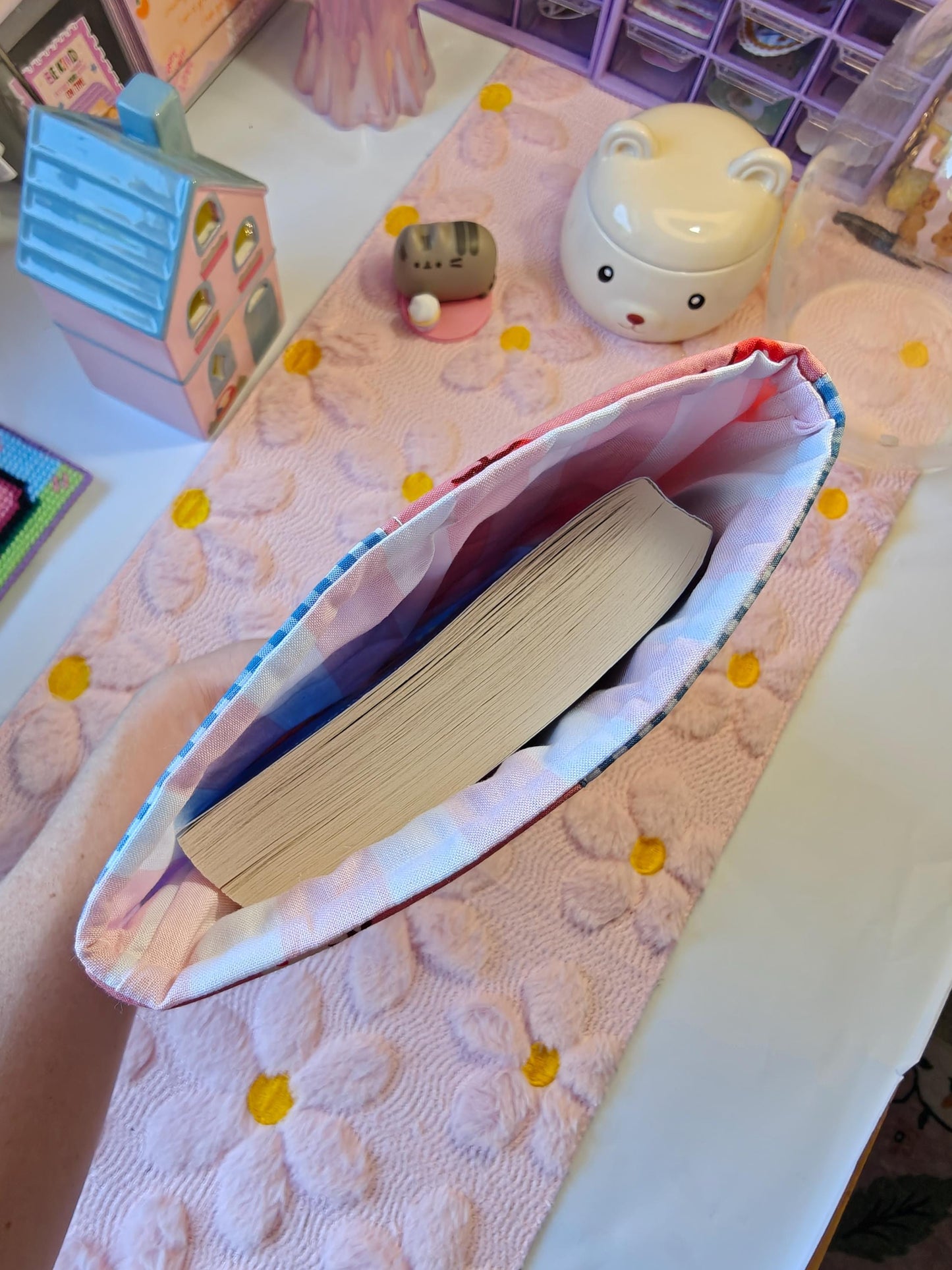 Patchwork Strawberry and Blue Gingham Book Sleee with Optional Zipper