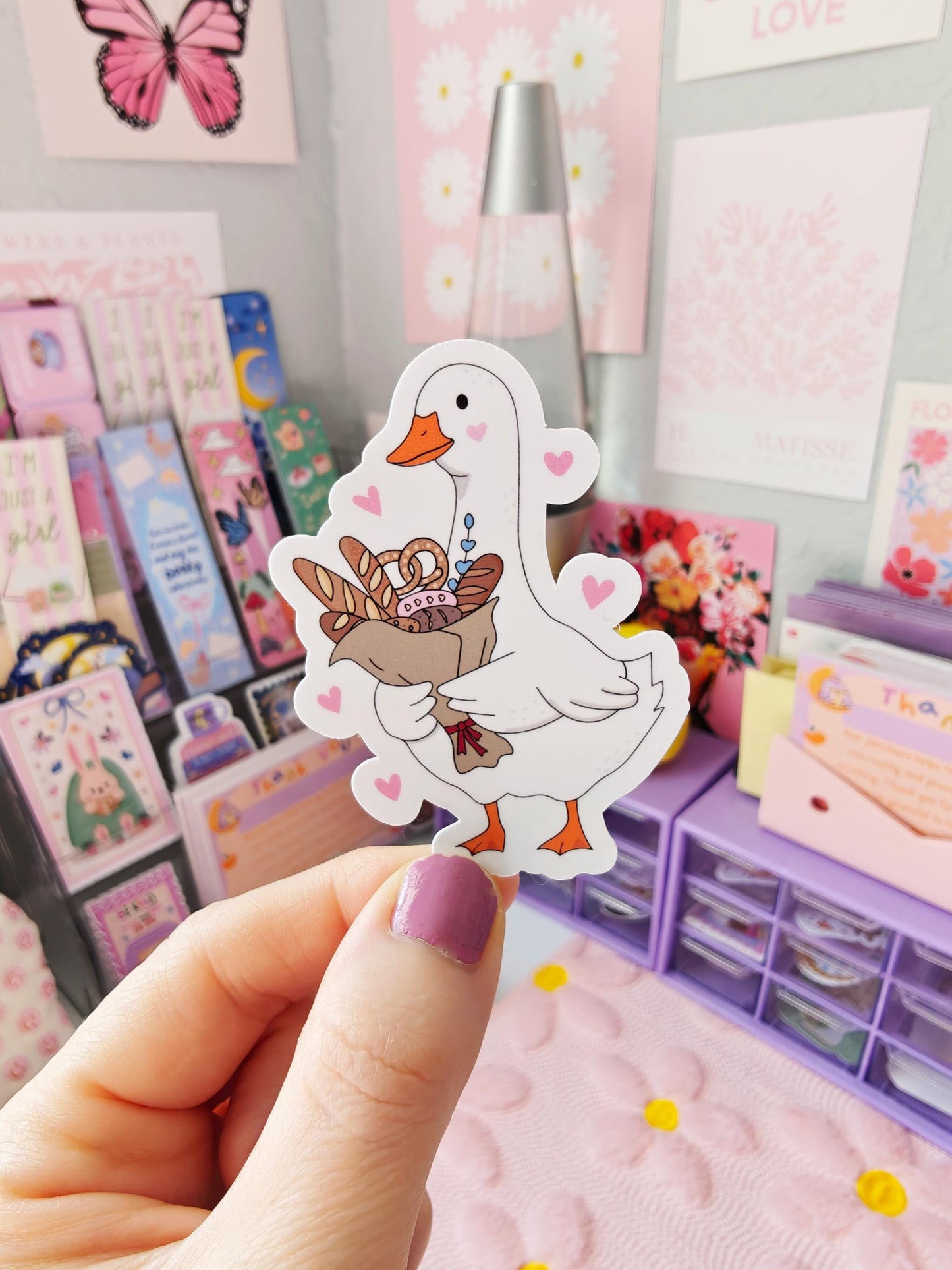 Silly Romantic Goose with Bread Bouquet Vinyl Sticker