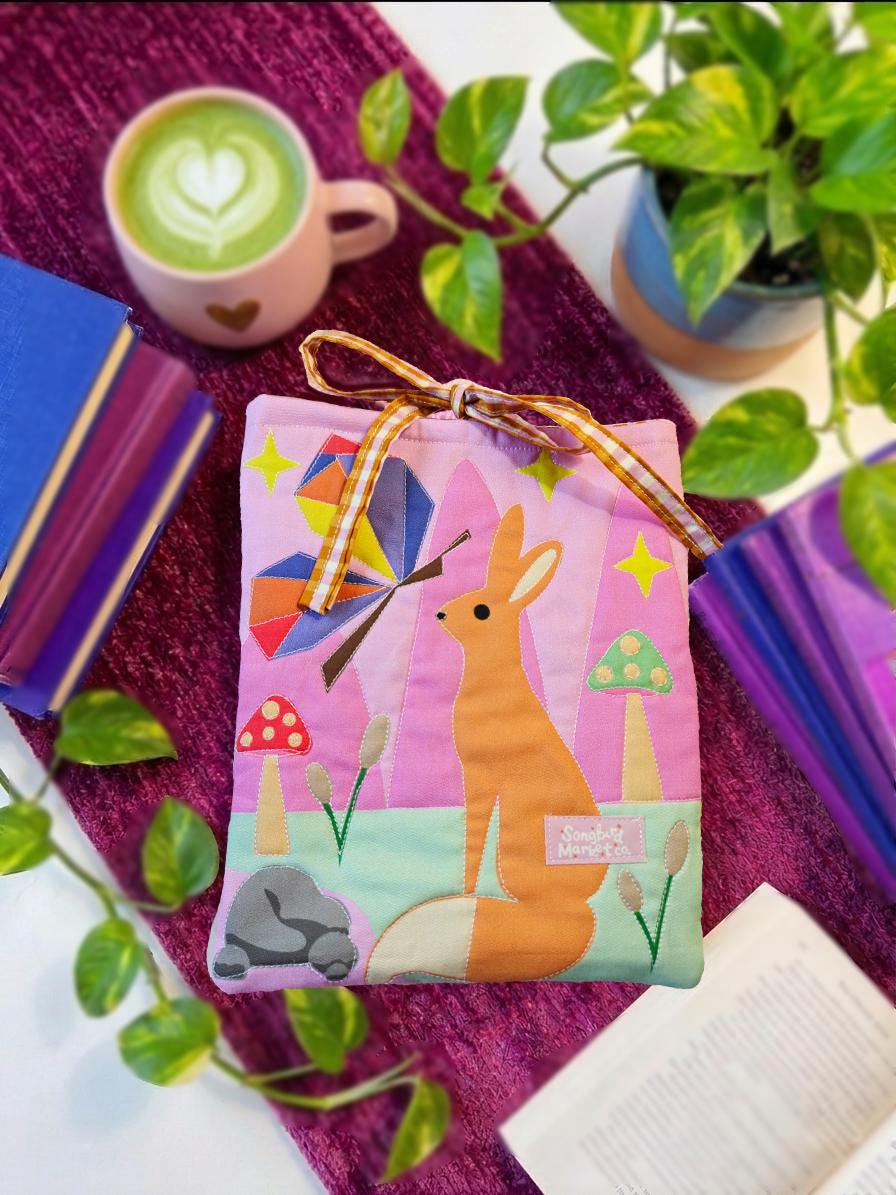 Quilted Colorful Book Sleeve with Gingham Tie Enclosure