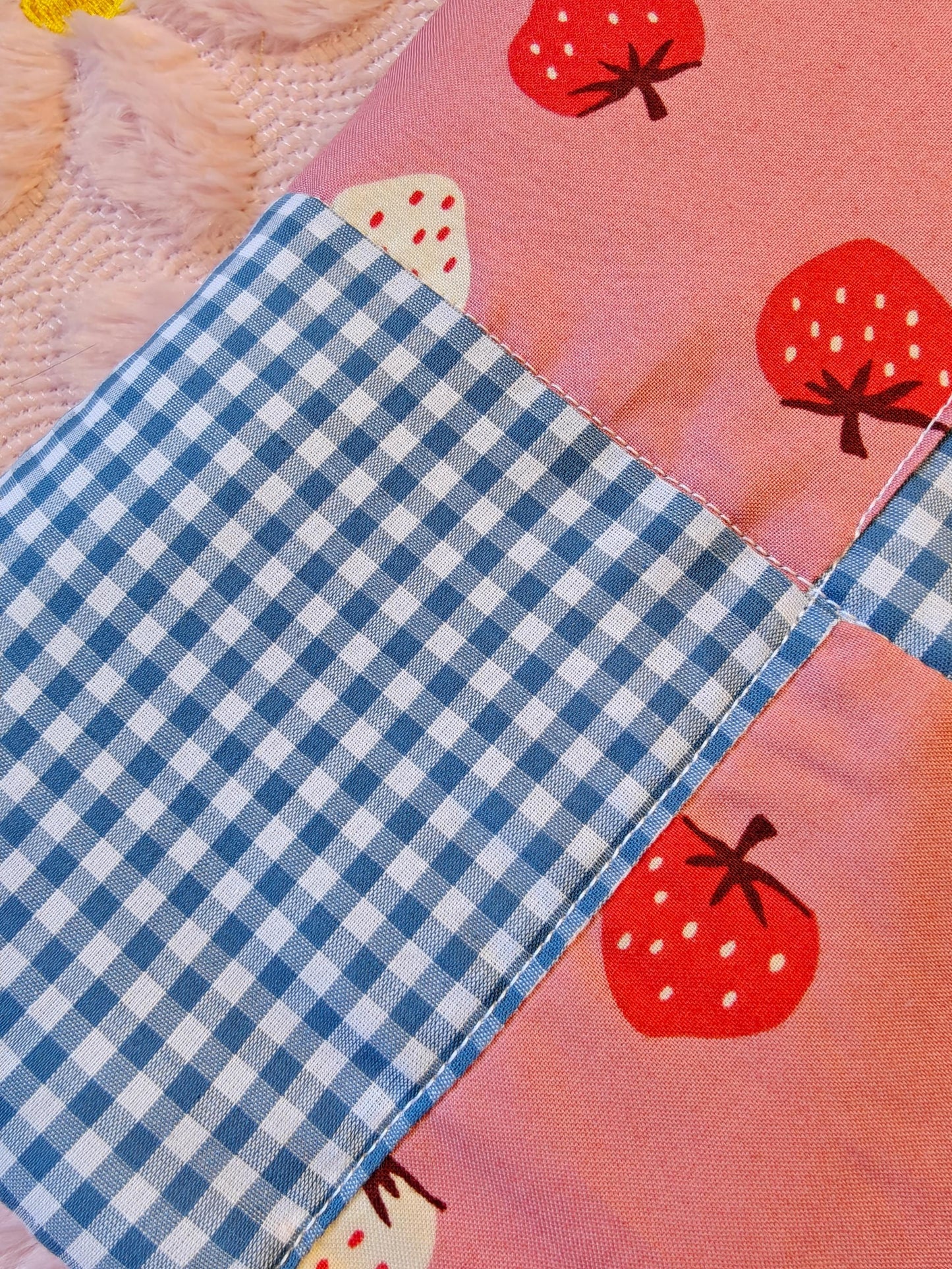 Patchwork Strawberry and Blue Gingham Book Sleee with Optional Zipper