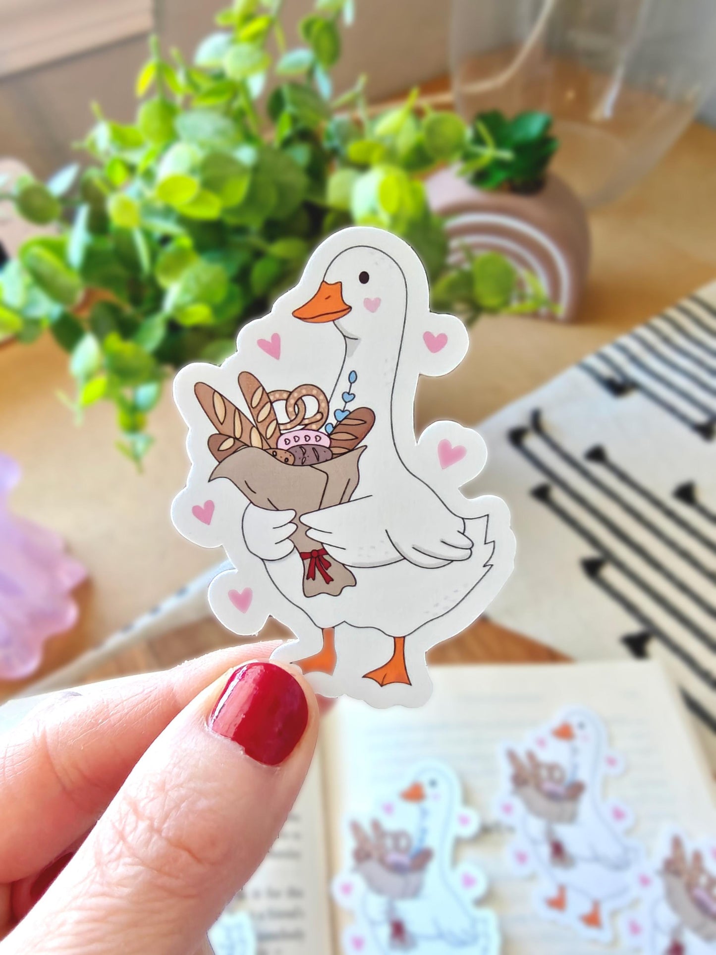Silly Romantic Goose with Bread Bouquet Vinyl Sticker