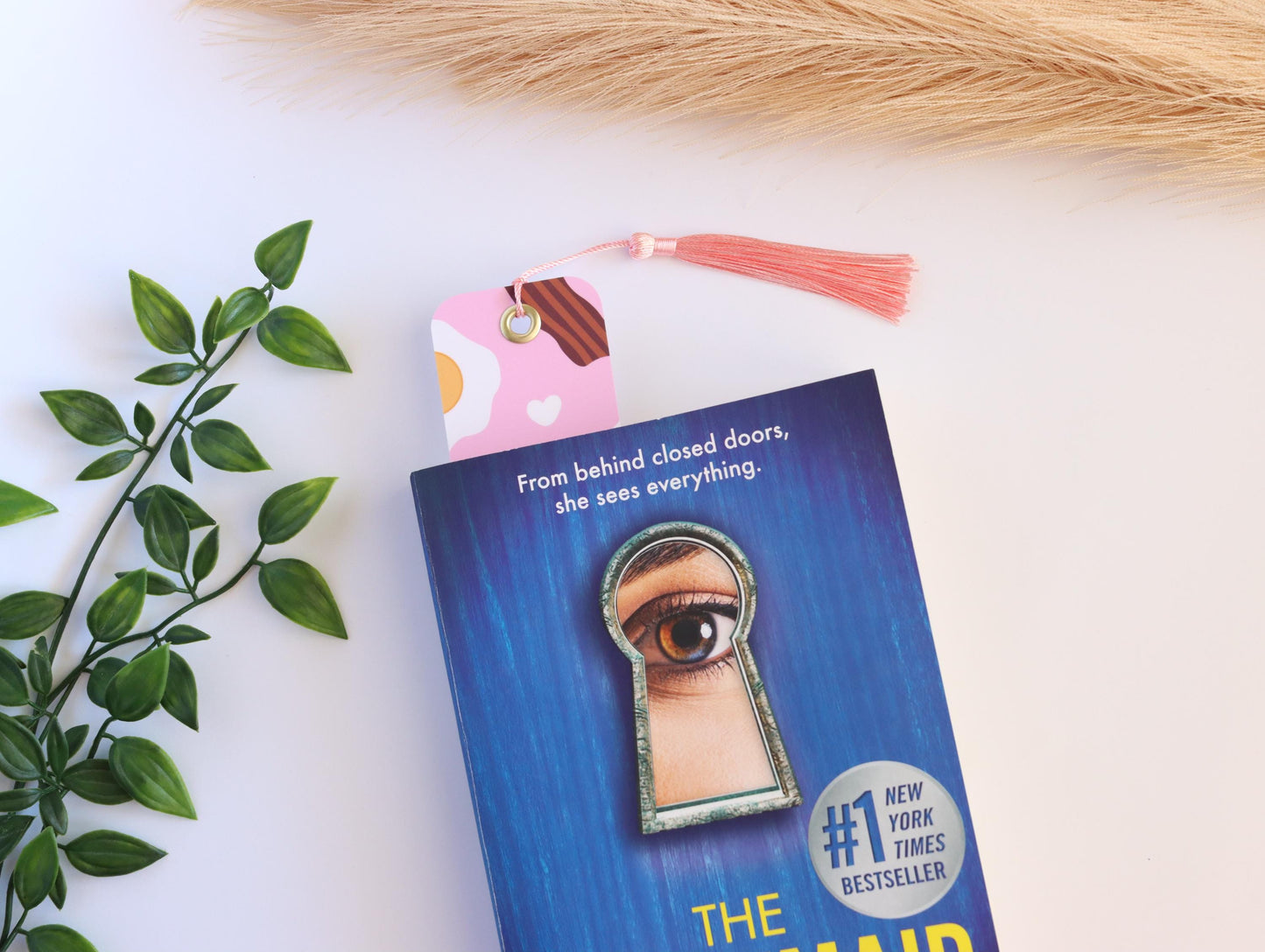 Bacon and Eggs Breakfast Laminated 2x7 Bookmark with Pink Tassel