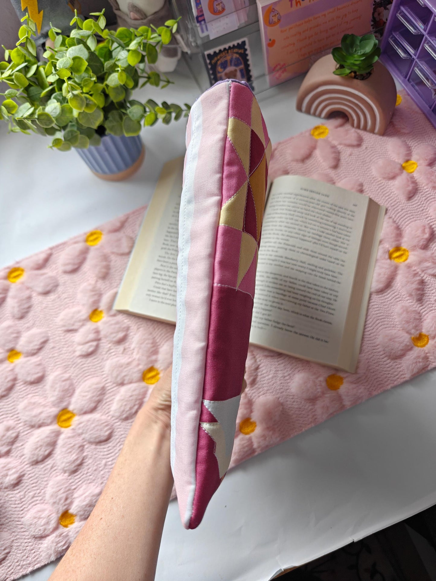 Cottage Orchard Patchwork Book Sleeve with Snap or Ribbon Enclosure