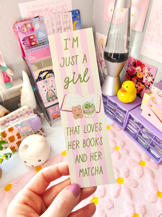 Cozy Matcha Girl Bookmark | Cottagecore Gift for Book Lovers