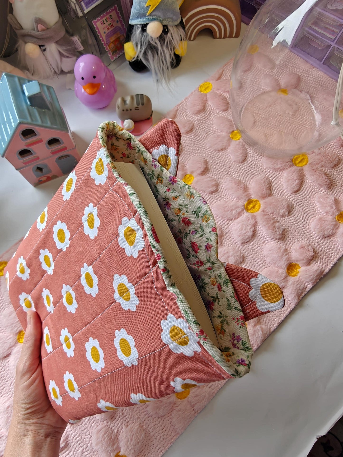 Fox-Shaped Book Sleeve with Dainty Yellow Floral Interior Lining