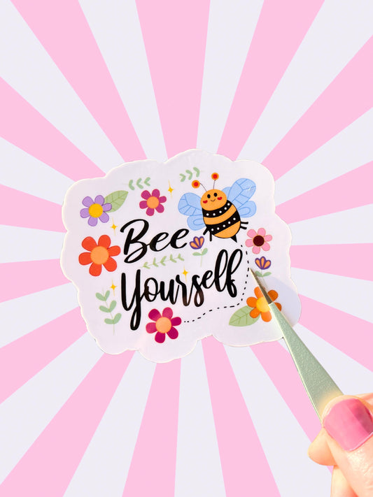 Bee Yourself Vinyl Sticker, Waterproof Laptop Decal, Motivational Sticker