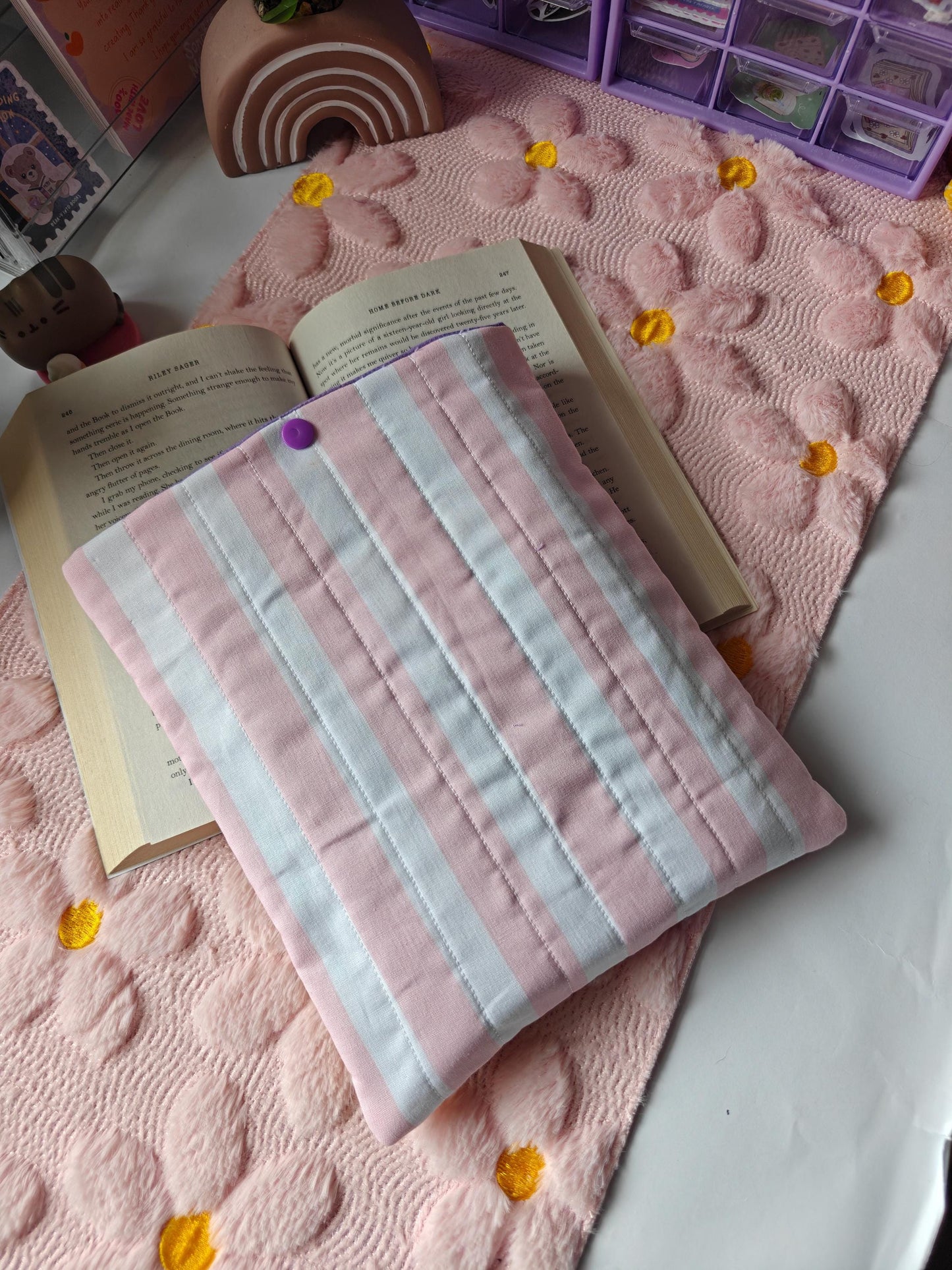 Cottage Orchard Patchwork Book Sleeve with Snap or Ribbon Enclosure