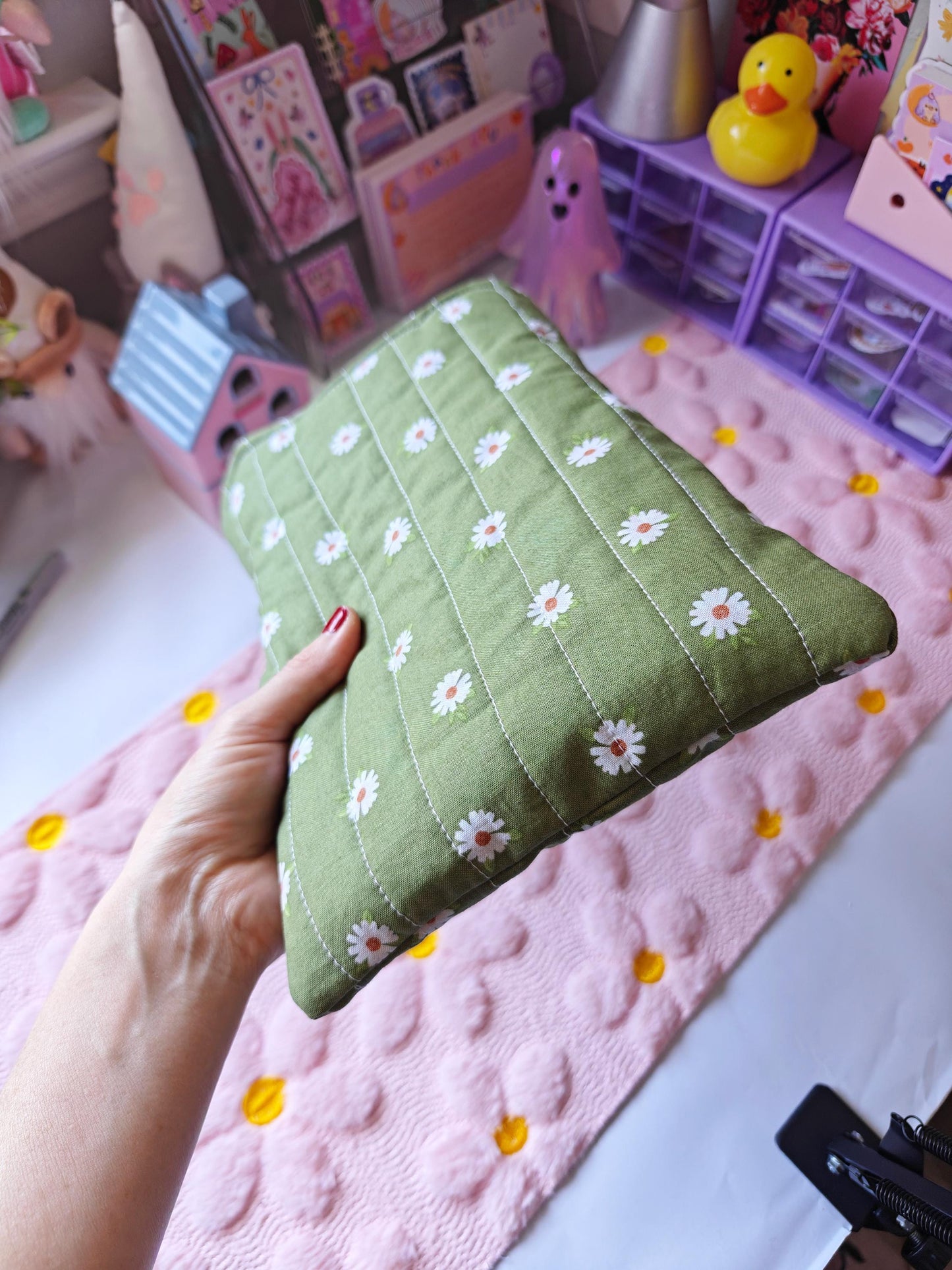 Bear-Shaped Book Sleeve in Olive Green with Pink Dainty Bow