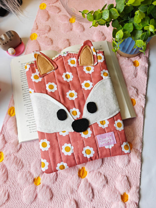 Fox-Shaped Book Sleeve with Dainty Yellow Floral Interior Lining