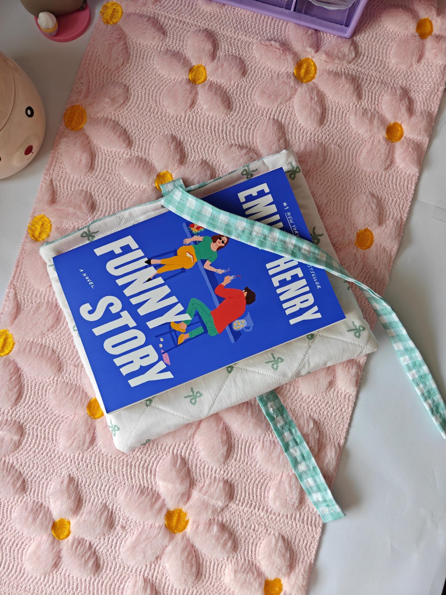 Name Charm Bow Book Sleeve with Gingham Ribbon Closure