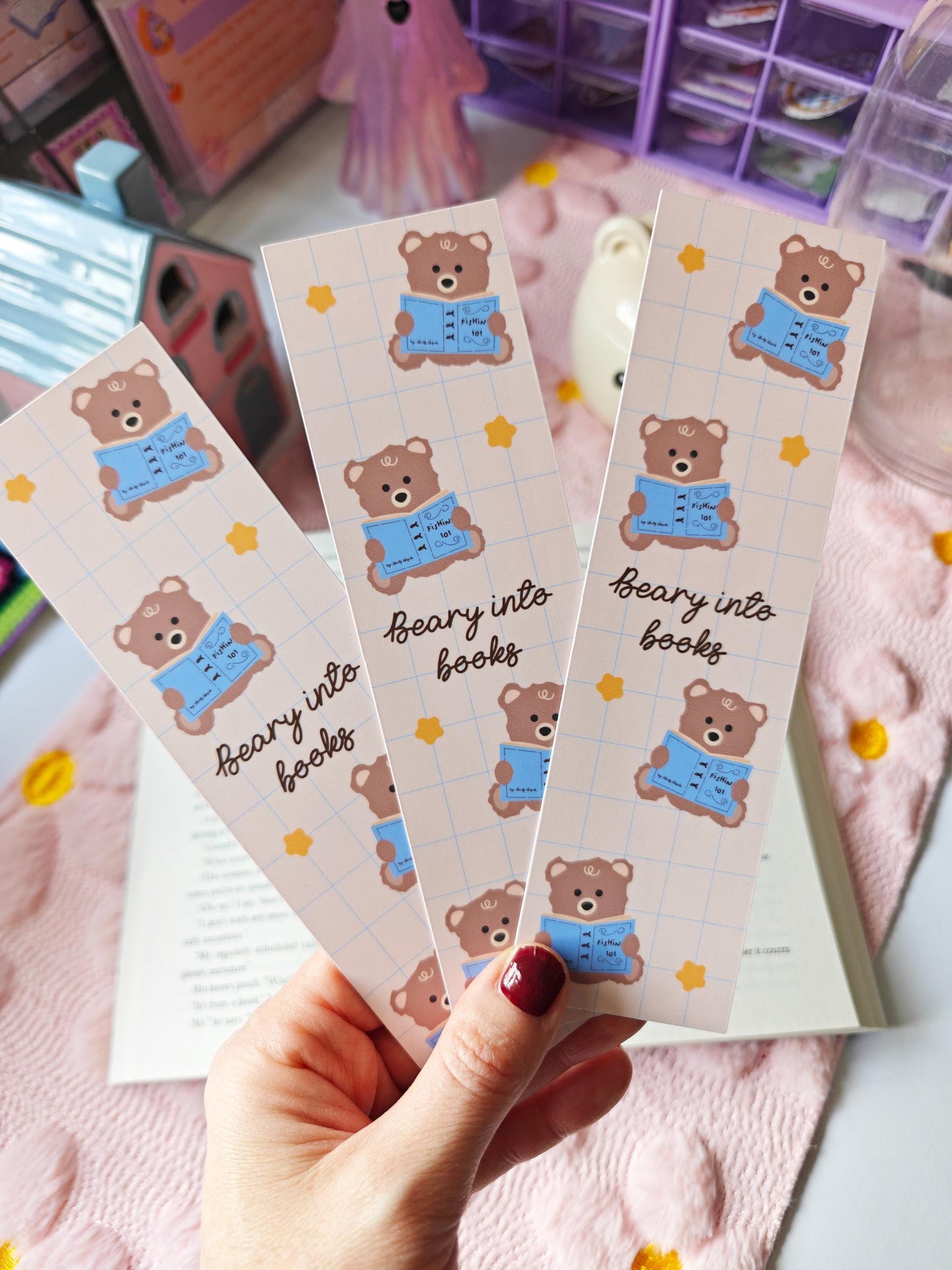 Beary Into Books Bookmark | Brown Teddy Bear Page Marker for Book Lovers