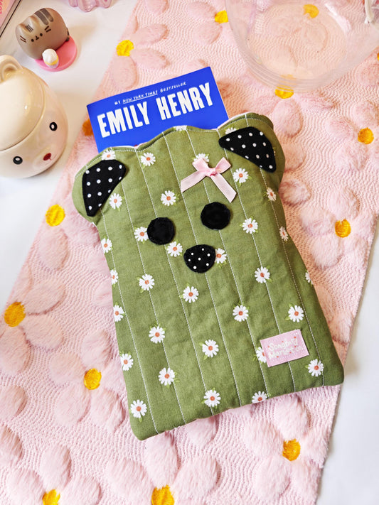 Bear-Shaped Book Sleeve in Olive Green with Pink Dainty Bow