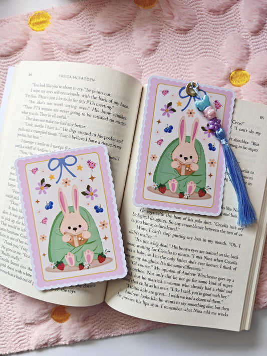 Spring Rabbit Reading Bookmark | Hand Drawn Cottagecore Page Marker