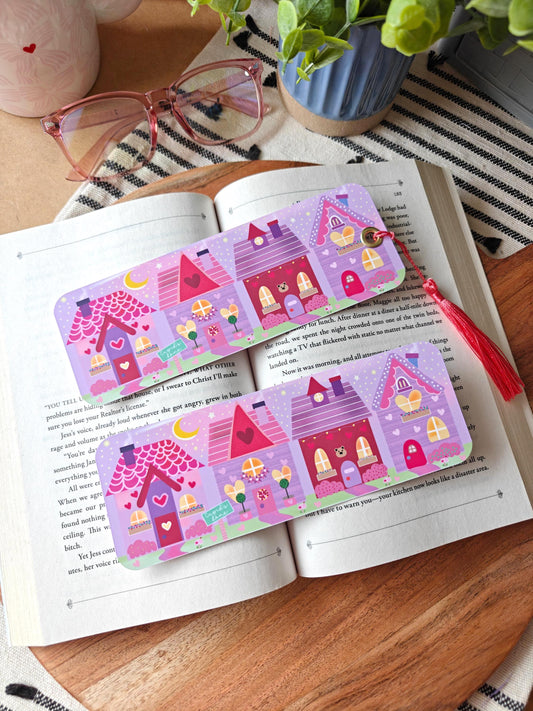 Cupids Lane Valentines Bookmark | Hand Drawn Heart Village Book Accessory | Cozy Reader Gift