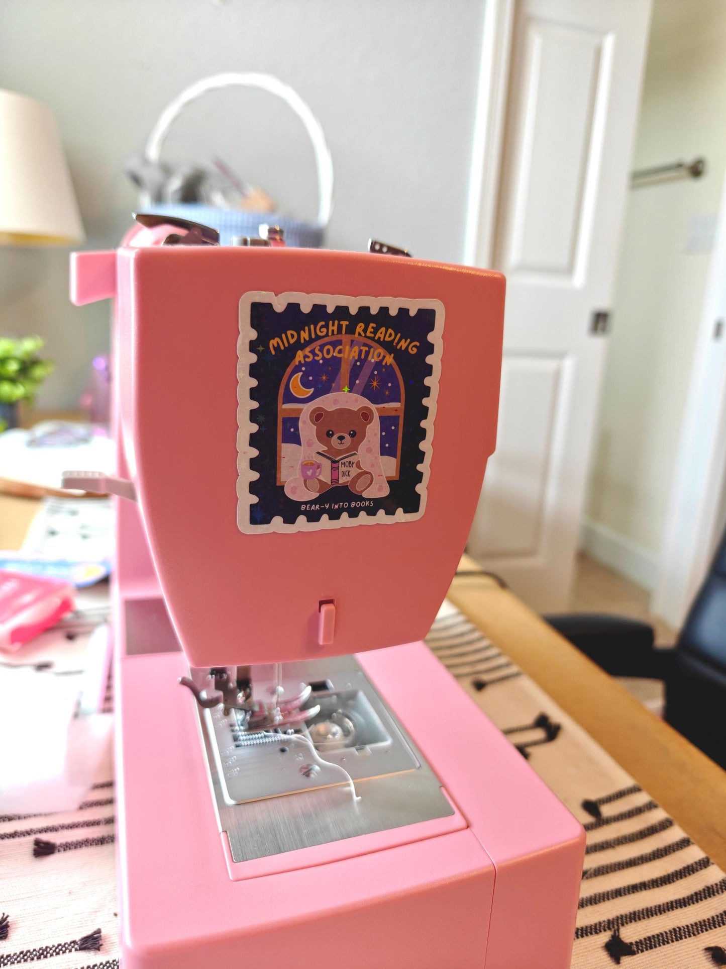 Holographic Midnight Reading Bear Sticker | Stamp Design Bookish Stickers