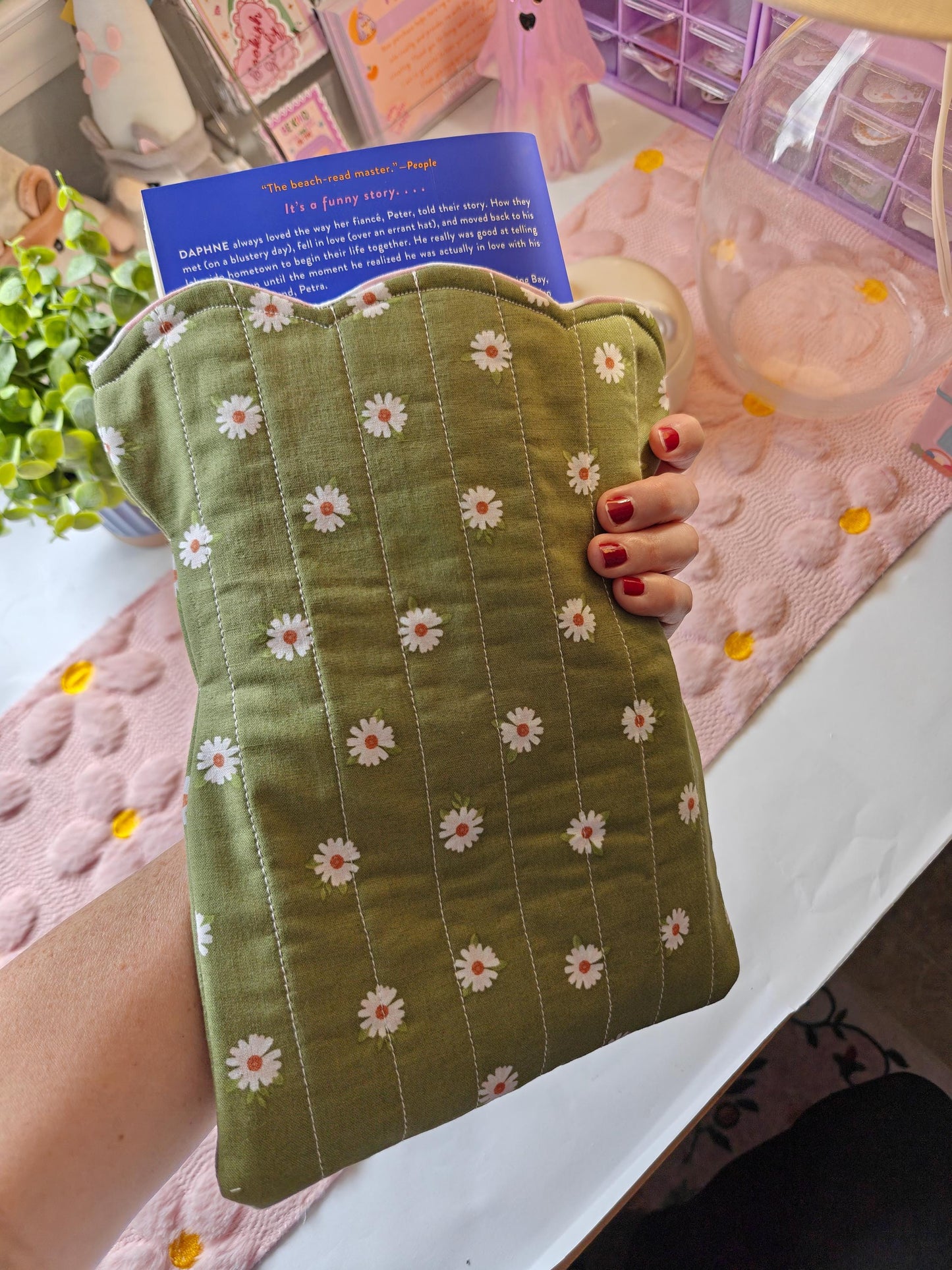 Bear-Shaped Book Sleeve in Olive Green with Pink Dainty Bow