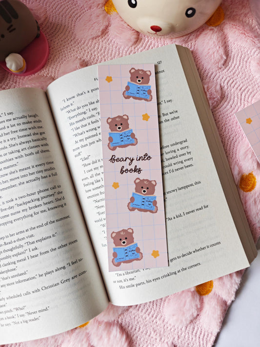Beary Into Books Bookmark | Brown Teddy Bear Page Marker for Book Lovers