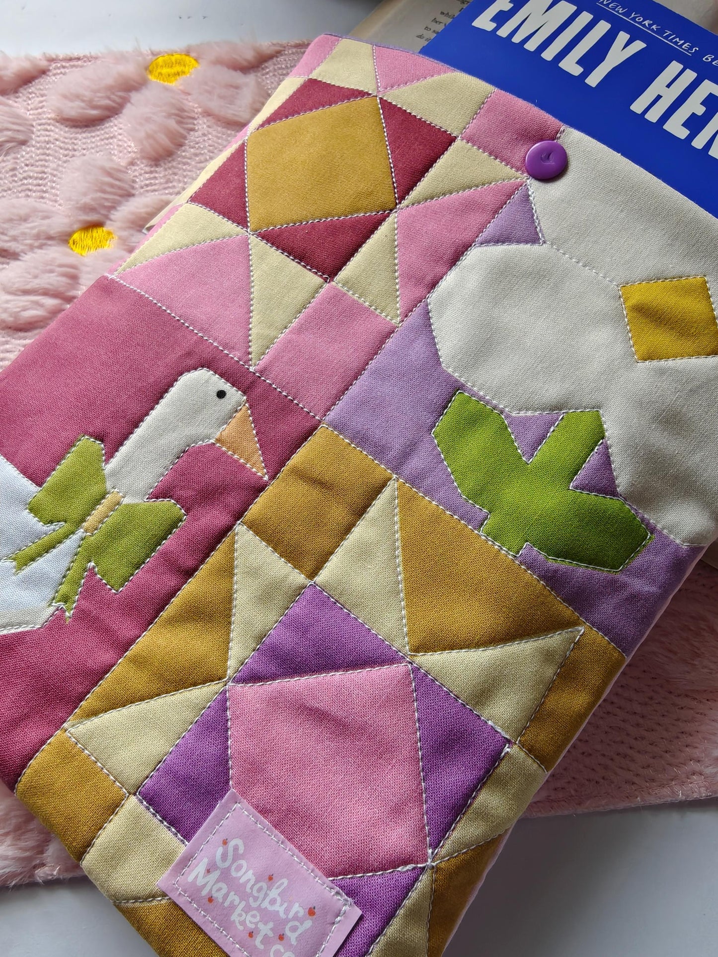 Cottage Orchard Patchwork Book Sleeve with Snap or Ribbon Enclosure