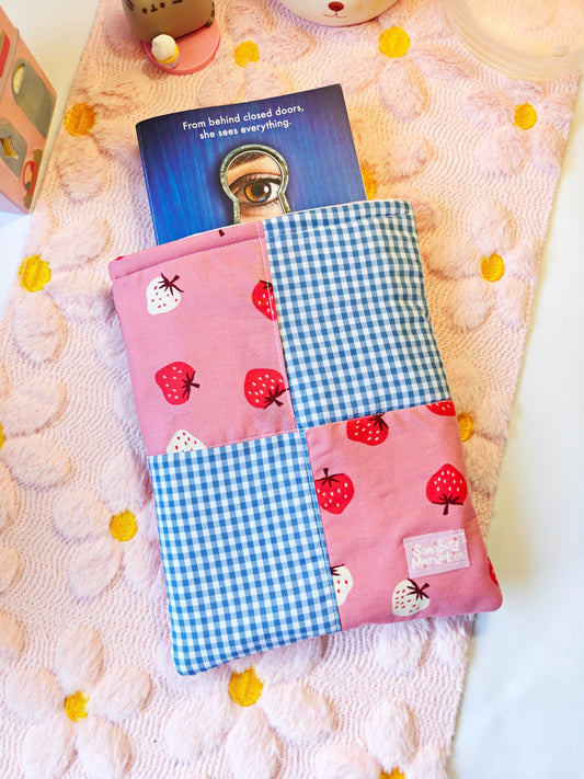 Patchwork Strawberry and Blue Gingham Book Sleee with Optional Zipper