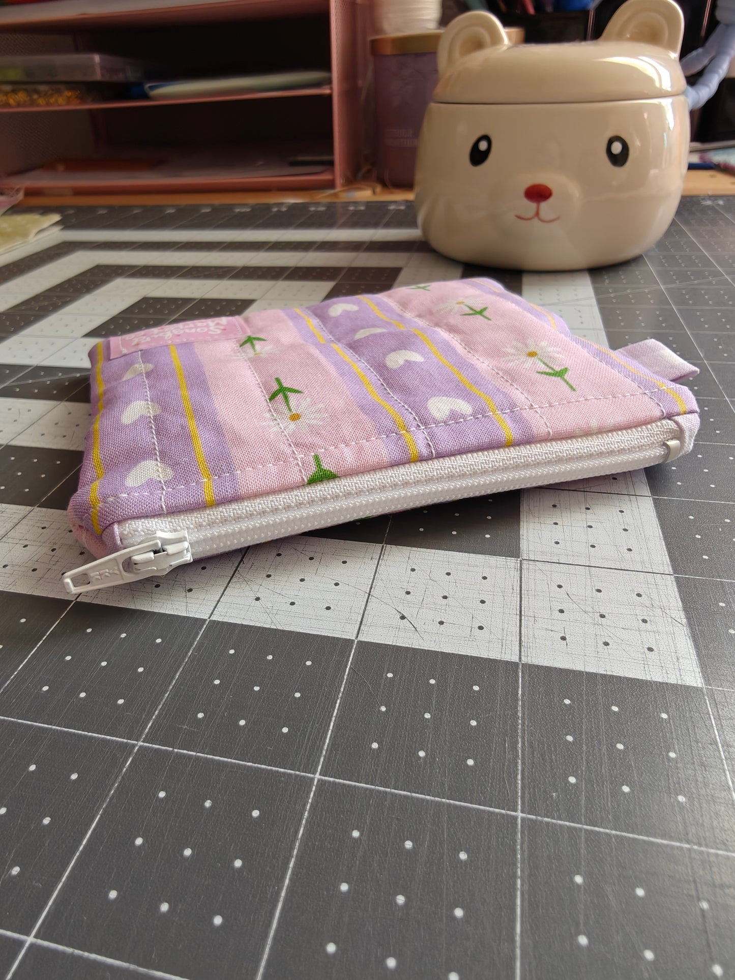 Daisy Hearts Quilted Keychain Wallet Pouch