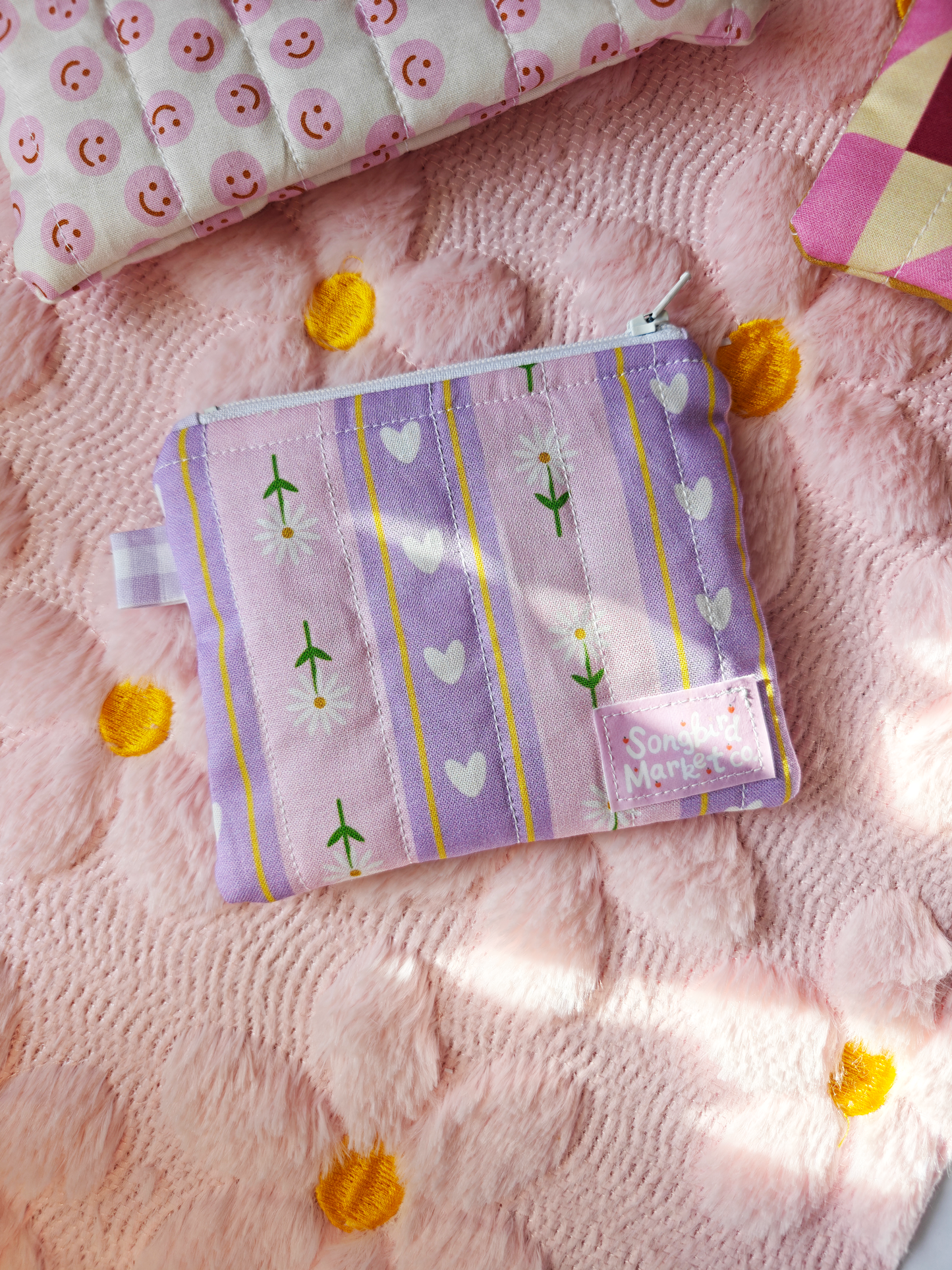 Daisy Hearts Quilted Keychain Wallet Pouch