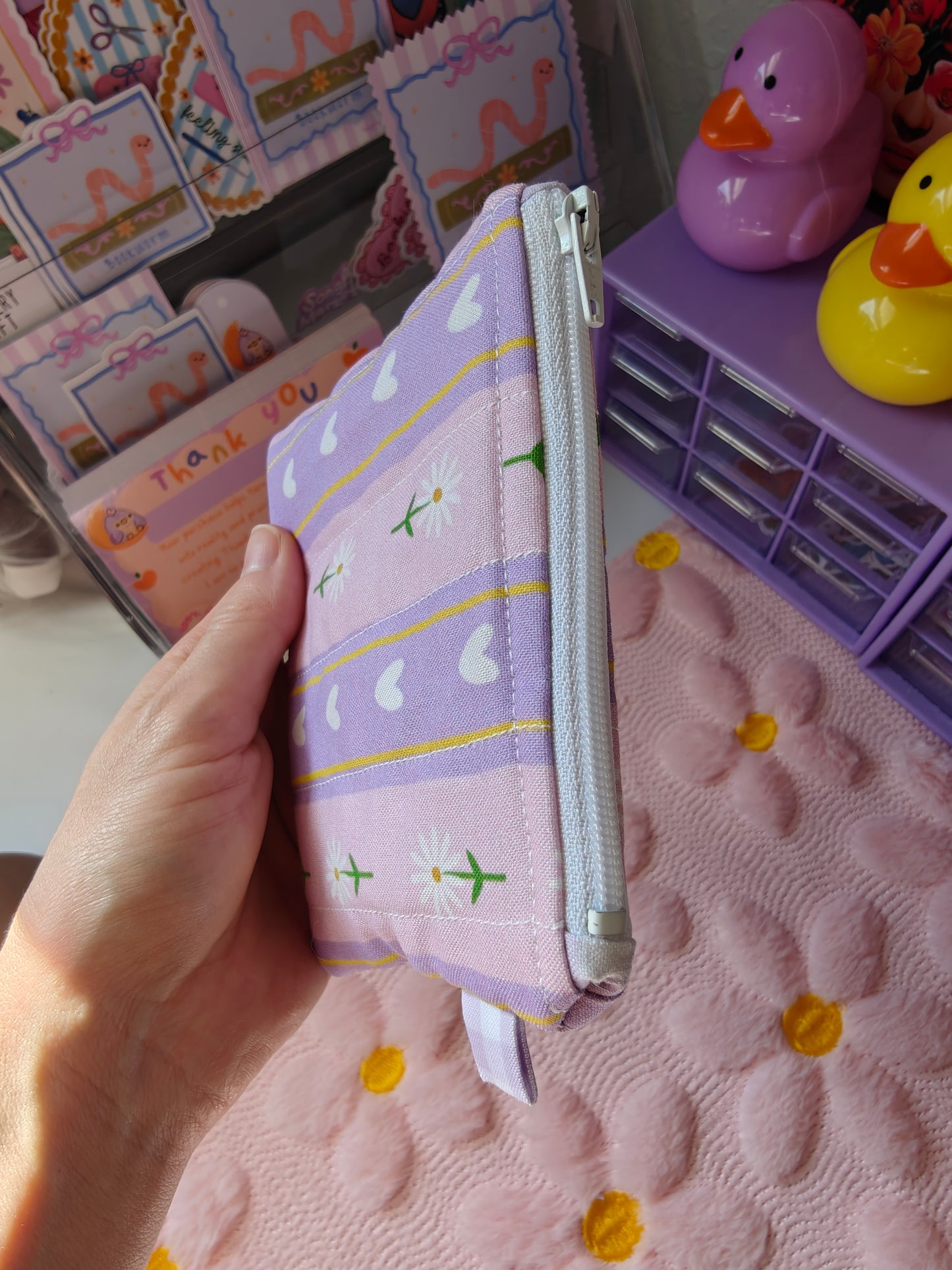 Daisy Hearts Quilted Keychain Wallet Pouch