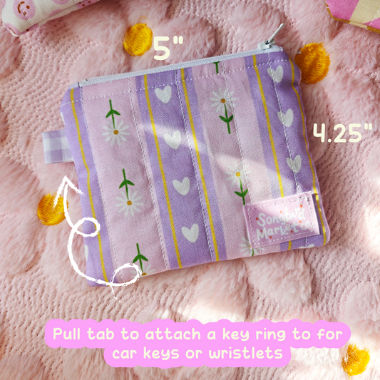 Daisy Hearts Quilted Keychain Wallet Pouch