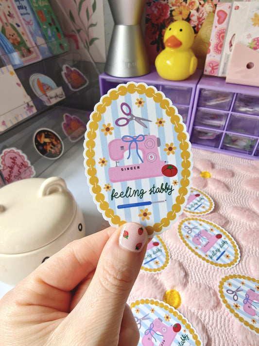 Funny Sewing Sticker "Feeling Stabby" for Crafters