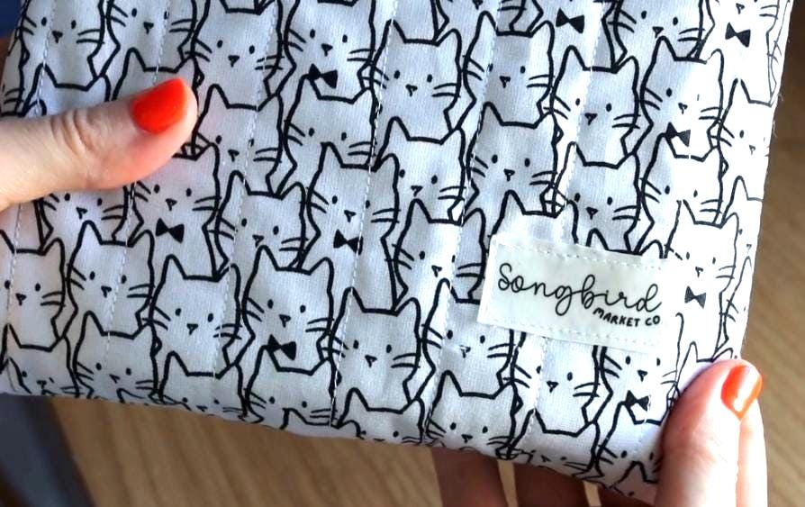 Black and White Illustrated Cat Book Sleeve for Kindle and Paperback Books
