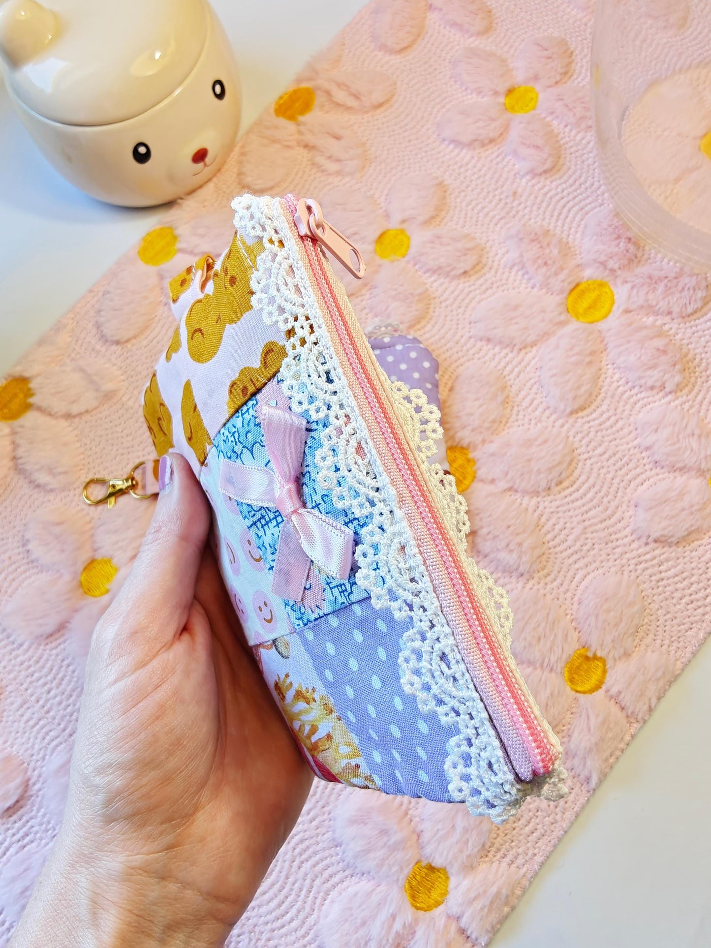 Patchwork Quilted Zipper Pouch | Handmade Travel Wallet