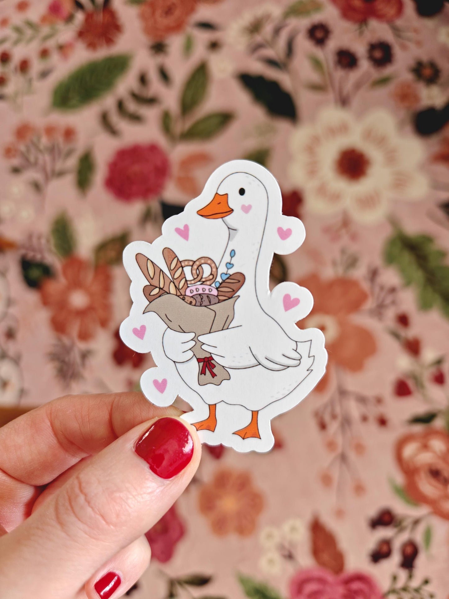 Silly Romantic Goose with Bread Bouquet Vinyl Sticker