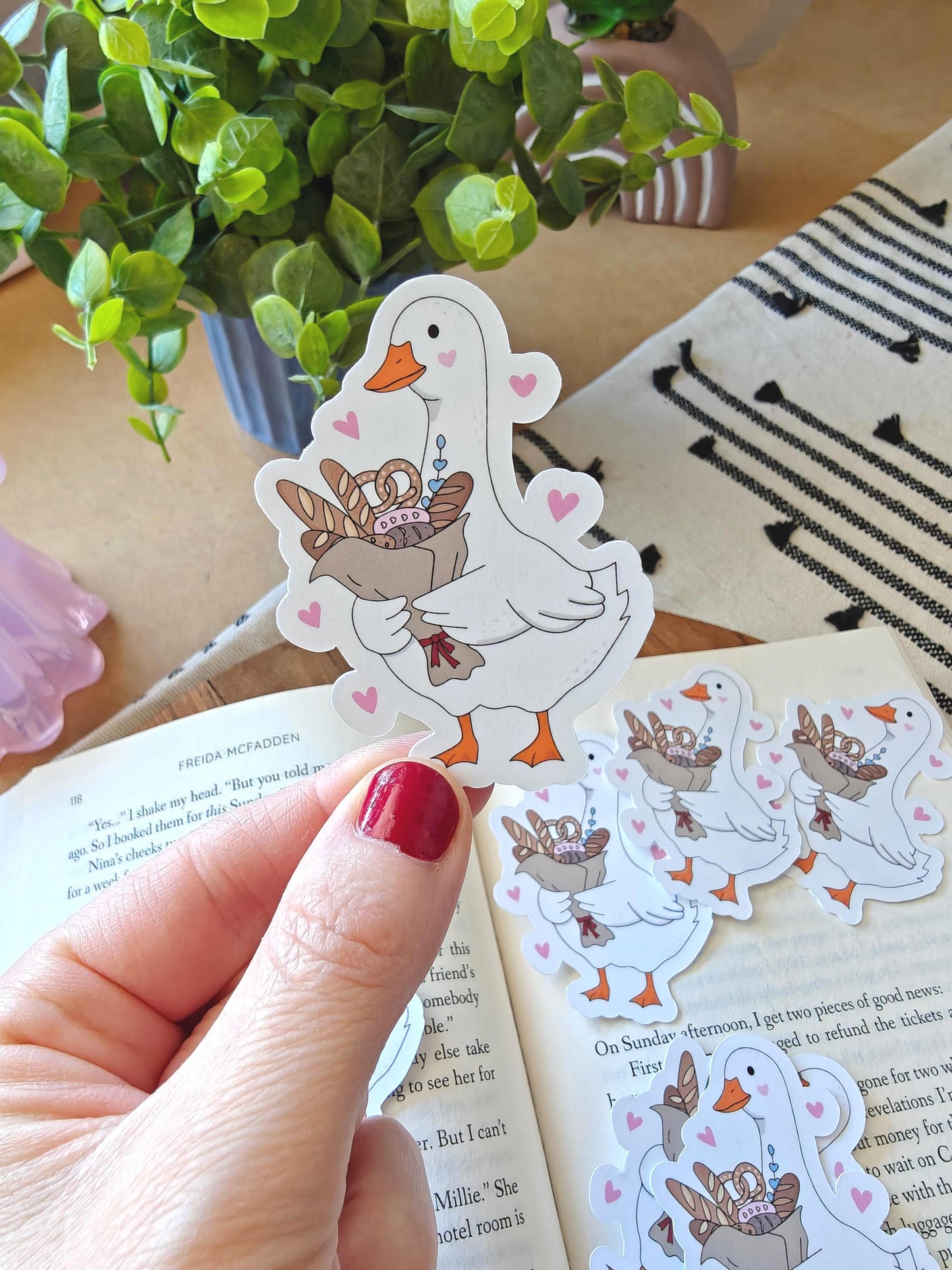 Silly Romantic Goose with Bread Bouquet Vinyl Sticker